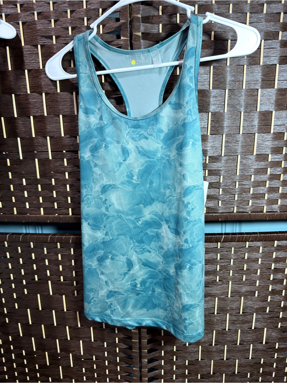 Zella Teal Marble-Print Racerback Tank